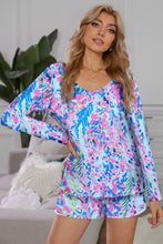 Load image into Gallery viewer, Floral Long Sleeve Top and Drawstring Shorts Set
