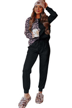 Load image into Gallery viewer, Black Contrast Leopard Long Sleeve Pullover and Joggers Outfit