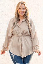 Load image into Gallery viewer, Light French Beige Plus Size Puff Sleeve Tied Tunic Shirt
