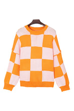 Load image into Gallery viewer, Orange Checkered Bishop Sleeve Sweater