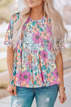 Load image into Gallery viewer, Multicolor Bohemian Flower Print Flowy Short Sleeve Top