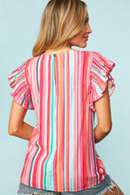 Load image into Gallery viewer, Stripe Abstract Print Stitching Ruffle Sleeve Blouse