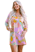 Load image into Gallery viewer, Multicolor Abstract Print Frill Split Neck Babydoll Mini Dress