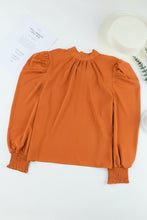 Load image into Gallery viewer, Orange Long Bubble Sleeve Mock Neck Chiffon Blouse