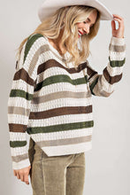 Load image into Gallery viewer, Stripe Crochet Hollow out Knit Sweater
