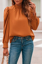 Load image into Gallery viewer, Orange Long Bubble Sleeve Mock Neck Chiffon Blouse