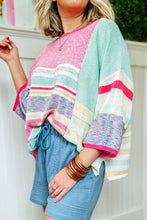 Load image into Gallery viewer, Color Block Striped Three-Quarter Sleeve Knitted Top