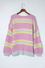 Load image into Gallery viewer, Contrast Striped Open Front Cable Cardigan