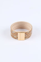 Load image into Gallery viewer, Gold Full Diamond Leather Wide Edge Magnetic Buckle Bracelet
