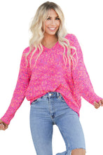 Load image into Gallery viewer, Dark Pink Colorful Spots Knitted V Neck Casual Sweater