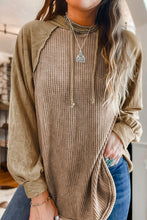 Load image into Gallery viewer, Khaki Waffled Expose Seam Drawstring Hoodie