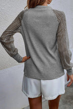 Load image into Gallery viewer, Gray Striped Mesh Long Sleeve Crewneck Ribbed Top
