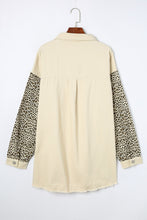 Load image into Gallery viewer, Apricot Plus Size Leopard Sleeve Raw Hem Denim Jacket
