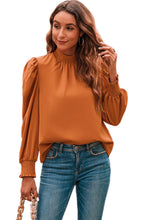 Load image into Gallery viewer, Orange Long Bubble Sleeve Mock Neck Chiffon Blouse