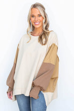 Load image into Gallery viewer, Khaki Color Block Sleeve Patchwork Oversized Sweatshirt