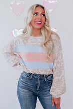 Load image into Gallery viewer, Animal Print Contrast Stripes Patchwork Puff Sleeve Knit Top