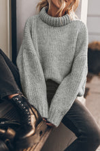 Load image into Gallery viewer, Light Grey Chunky Knit Turtle Neck Drop Shoulder Sweater