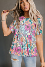 Load image into Gallery viewer, Multicolor Bohemian Flower Print Flowy Short Sleeve Top
