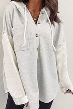 Load image into Gallery viewer, Gray Button Up Contrast Knitted Sleeves Hooded Jacket