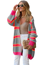 Load image into Gallery viewer, Medium Grey Stripe Printed Ribbed Long Knitted Cardigan
