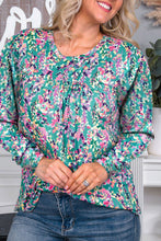 Load image into Gallery viewer, Floral Pleated Round Neck Long Sleeve Blouse