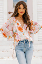 Load image into Gallery viewer, Multicolor Abstract Print Split Neck Puff Sleeve Blouse