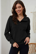 Load image into Gallery viewer, Black Zip Up Stand Collar Ribbed Thumbhole Sleeve Sweatshirt