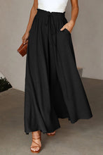 Load image into Gallery viewer, Black Drawstring Smocked High Waist Wide Leg Pants
