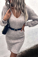 Load image into Gallery viewer, Gray V Neck Bodycon Sweater Dress