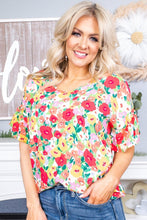 Load image into Gallery viewer, Floral Print Ruffled Short Sleeve V Neck Blouse