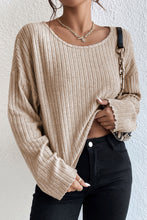Load image into Gallery viewer, Beige Lettuce Cuffs Drop Shoulder Loose Ribbed Knit Top
