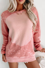 Load image into Gallery viewer, Pink Bleached Round Neck Pullover Sweatshirt