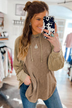 Load image into Gallery viewer, Khaki Waffled Expose Seam Drawstring Hoodie