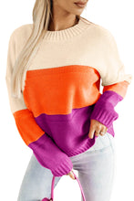 Load image into Gallery viewer, Multicolor Color Block Drop Shoulder Round Neck Knit Sweater