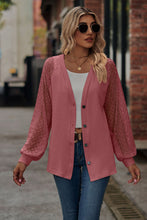 Load image into Gallery viewer, Waffled Knit Lace Long Sleeve Buttoned Cardigan