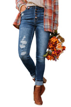 Load image into Gallery viewer, Distressed Button Fly High Waist Skinny Jeans
