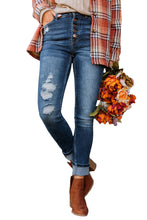 Load image into Gallery viewer, Distressed Button Fly High Waist Skinny Jeans