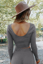 Load image into Gallery viewer, Gray Solid Color Ribbed Crop Top Long Pants Set