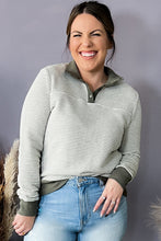 Load image into Gallery viewer, Green Striped Contrasting Trim Plus Size Henley Pullover