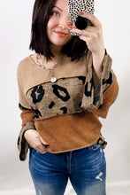 Load image into Gallery viewer, Leopard Colorblock Patchwork V-Neck Loose Sleeve Knit Top
