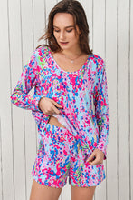 Load image into Gallery viewer, Purple Floral Long Sleeve Top and Drawstring Shorts Set