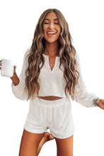 Load image into Gallery viewer, Waffle Knit Buttoned Long Sleeve Crop and Shorts Lounge Set