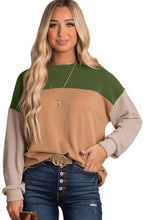Load image into Gallery viewer, Green Color Block Long Sleeve Ribbed Loose Top