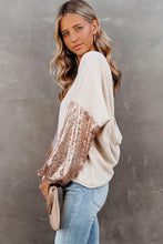 Load image into Gallery viewer, Apricot Sequin Patchwork Sleeve Open Back Waffle Knit Top
