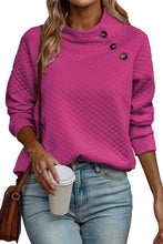 Load image into Gallery viewer, Rose Quilted Buttoned Neckline Stand Neck Pullover Sweatshirt