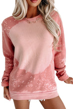 Load image into Gallery viewer, Pink Bleached Round Neck Pullover Sweatshirt