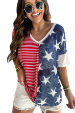 Load image into Gallery viewer, Multicolor Stripes Stars Print Knit Short Sleeves Top