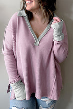 Load image into Gallery viewer, Pink Plus Size Exposed Seam Waffle Knit Top