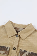 Load image into Gallery viewer, Khaki Aztec Print Patchwork Frayed Edge Corduroy Jacket