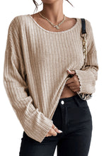 Load image into Gallery viewer, Beige Lettuce Cuffs Drop Shoulder Loose Ribbed Knit Top